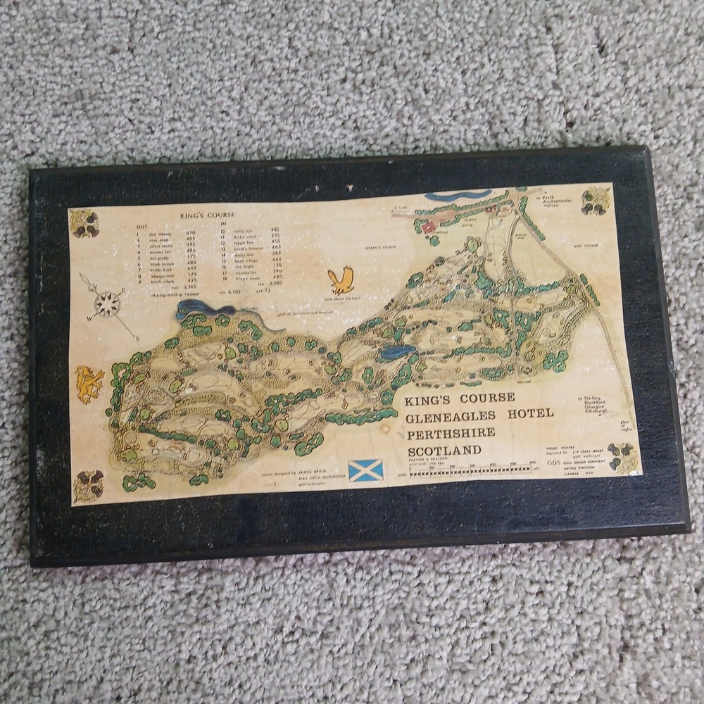 Vintage Gleneagles Kings Course Scotland Golf Map Plaque Wood Wall Art Scorecard